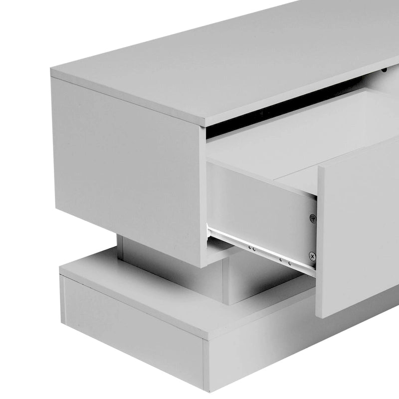 Mueble blanco para TV de 63 pulgadas con cajones y luces LED para televisores de 65 pulgadas