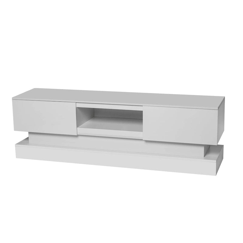 Mueble blanco para TV de 63 pulgadas con cajones y luces LED para televisores de 65 pulgadas