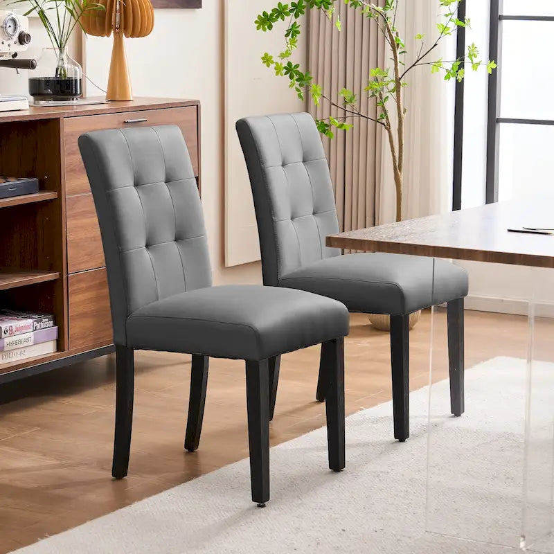 Gepolsterte Esszimmerstühle aus Kunstleder mit Knopfheftung, 2er-Set - 17.5W x 23D x 36.5H
