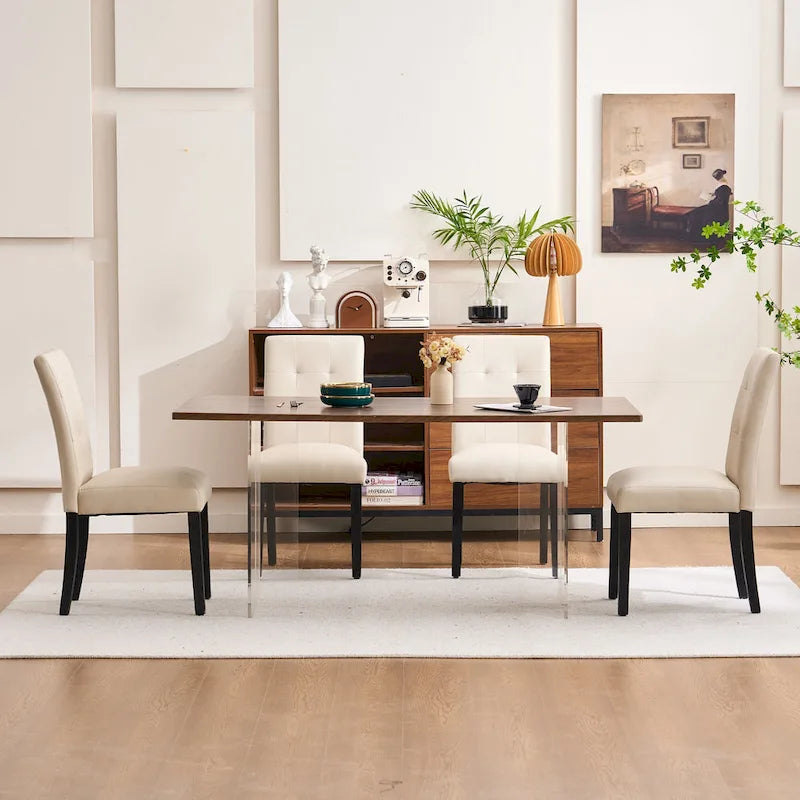 Gepolsterte Esszimmerstühle aus Kunstleder mit Knopfheftung, 2er-Set - 17.5W x 23D x 36.5H