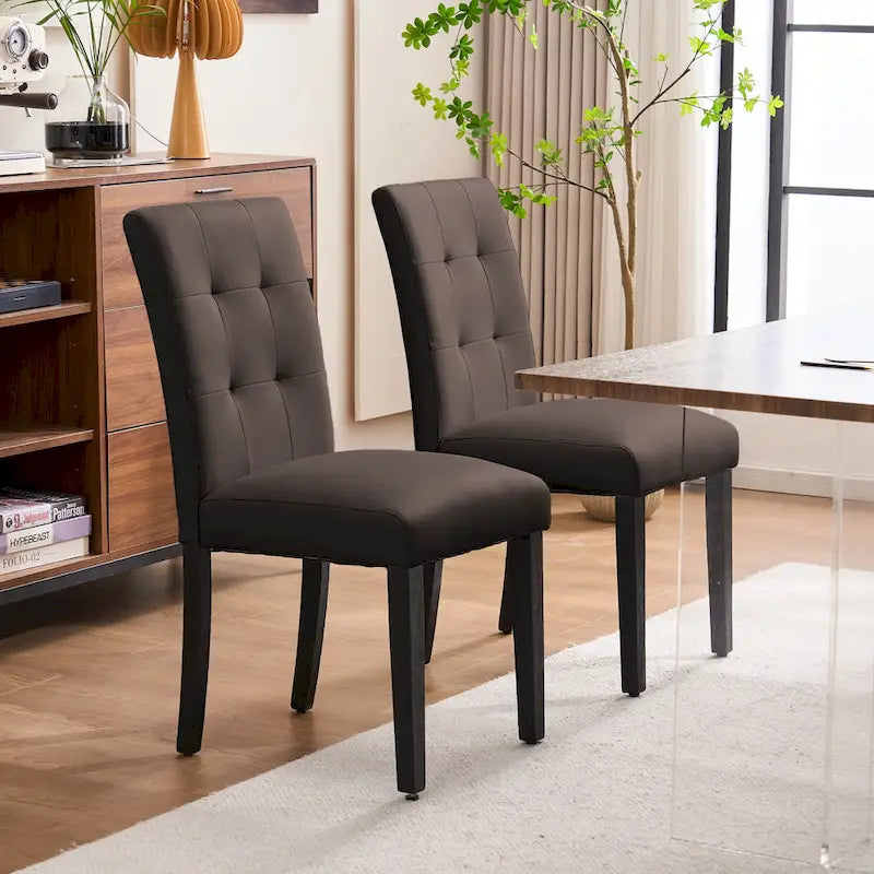 Gepolsterte Esszimmerstühle aus Kunstleder mit Knopfheftung, 2er-Set - 17.5W x 23D x 36.5H