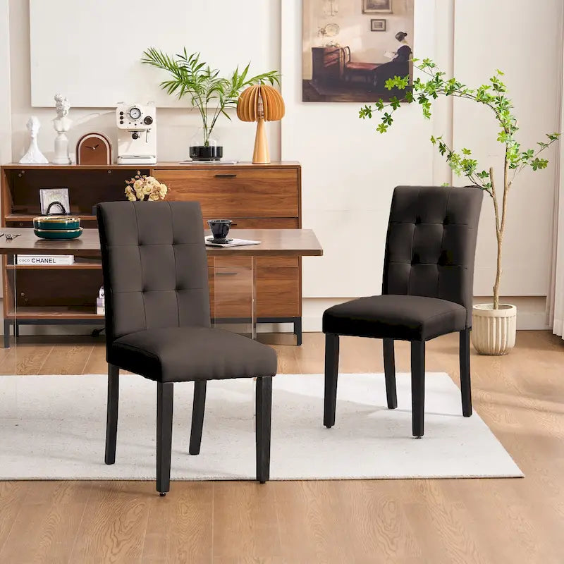 Gepolsterte Esszimmerstühle aus Kunstleder mit Knopfheftung, 2er-Set - 17.5W x 23D x 36.5H