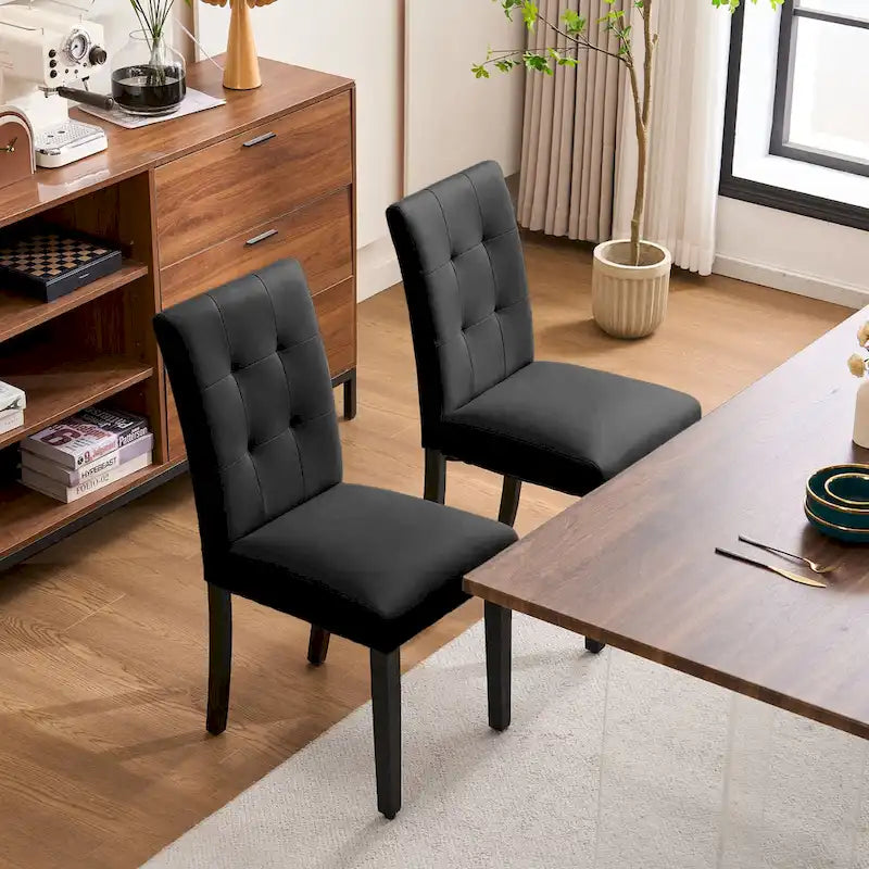 Gepolsterte Esszimmerstühle aus Kunstleder mit Knopfheftung, 2er-Set - 17.5W x 23D x 36.5H