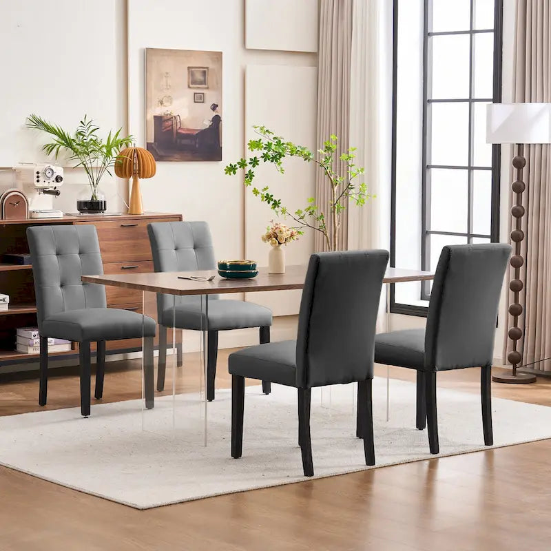 Gepolsterte Esszimmerstühle aus Kunstleder mit Knopfheftung, 2er-Set - 17.5W x 23D x 36.5H