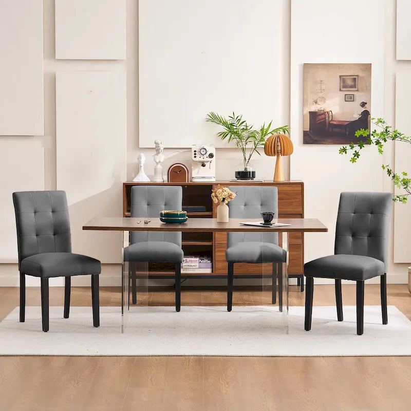 Gepolsterte Esszimmerstühle aus Kunstleder mit Knopfheftung, 2er-Set - 17.5W x 23D x 36.5H