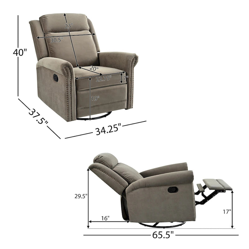 Sillón reclinable giratorio moderno de terciopelo