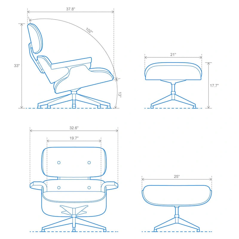 Fauteuil d’appoint de détente en cuir véritable avec ottoman, bois de noyer