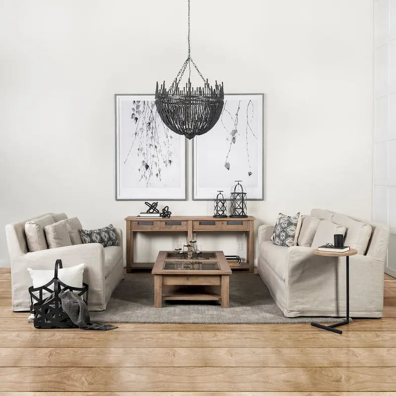 Zweisitzer-Sofa mit beigem Schonbezug
