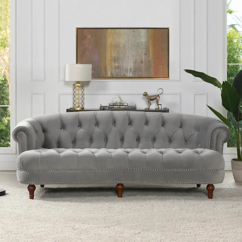 Sofa aus Samt mit Knopfheftung im Mid-Century-Modern-Stil, 84