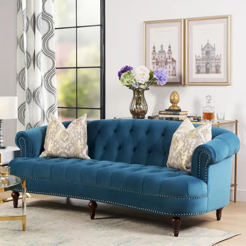 Sofa aus Samt mit Knopfheftung im Mid-Century-Modern-Stil, 84