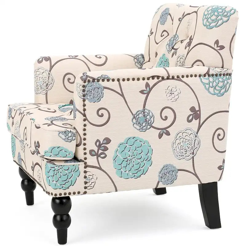 Gepolsterter Clubsessel mit Blumenmuster — L 28.00 x W 29.50 x H 33.50