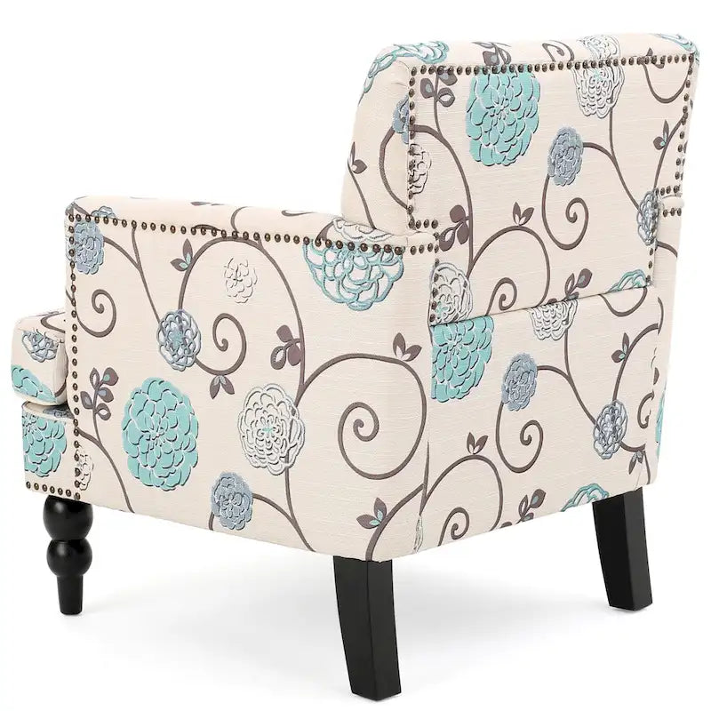 Gepolsterter Clubsessel mit Blumenmuster — L 28.00 x W 29.50 x H 33.50