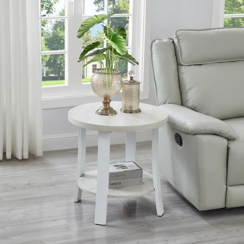 Table d’appoint contemporaine ronde avec étagère en bois