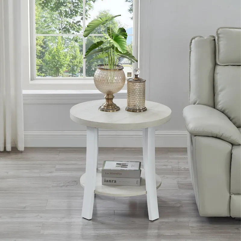 Table d’appoint contemporaine ronde avec étagère en bois