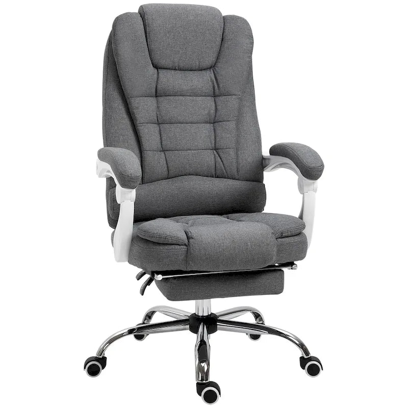 Ergonomischer Chefsessel mit hoher Rückenlehne: Fußstütze, Leinenstoff, gepolsterte Armlehnen