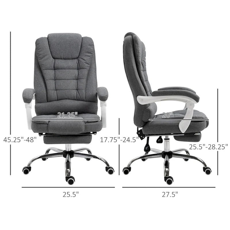 Ergonomischer Chefsessel mit hoher Rückenlehne: Fußstütze, Leinenstoff, gepolsterte Armlehnen