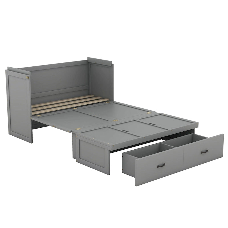 Murphybett in Full Size mit USB-Anschluss und großer Schublade, Grau