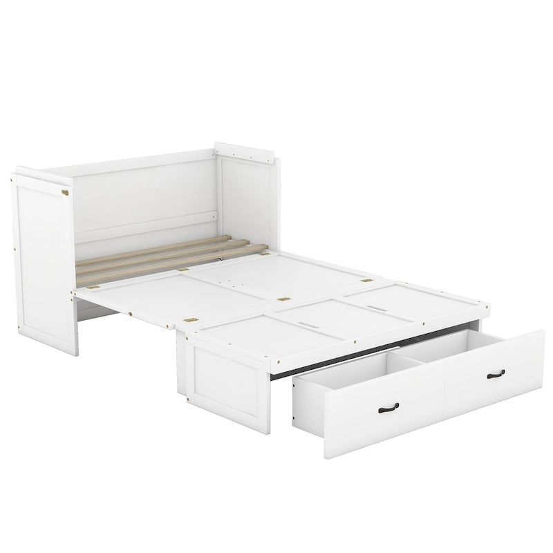 Murphybett in Full Size mit USB-Anschluss und großer Schublade, Grau