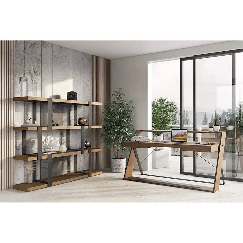 Modernes Bücherregal aus Walnussholz und schwarzem Holz