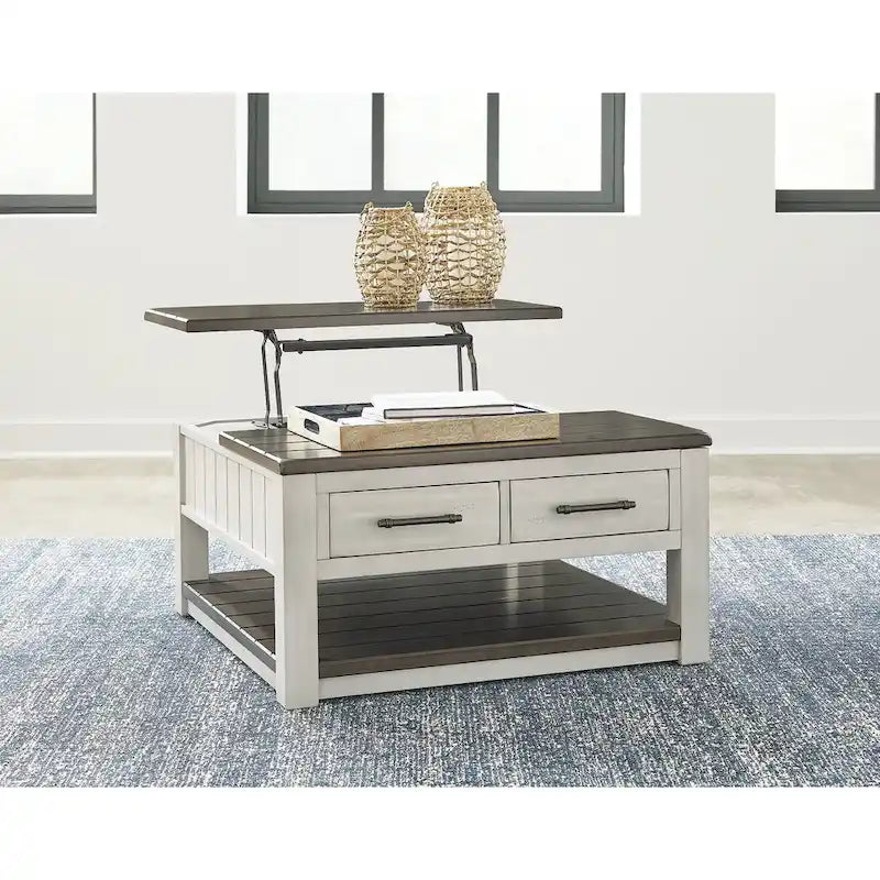 Couchtisch in Graubraun mit aufklappbarer Tischplatte - 35.5" W x 35.5" D x 19.38" H