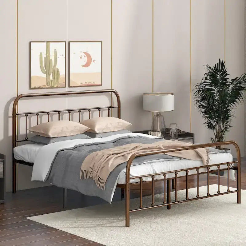 Metallbettgestell mit Kopf- und Fußteil, stabile Lattenrostauflage/Stauraum unter dem Bett, Vintage-Stil