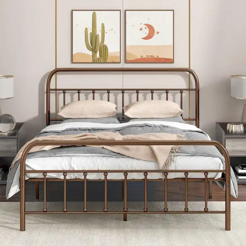 Metallbettgestell mit Kopf- und Fußteil, stabile Lattenrostauflage/Stauraum unter dem Bett, Vintage-Stil