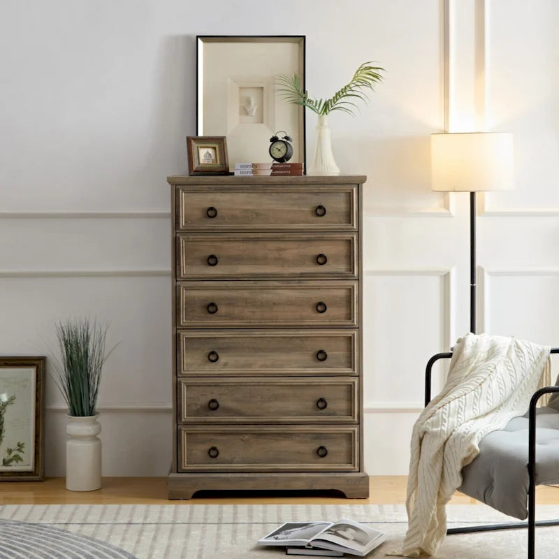 Moderne Kommode mit 6 Schubladen, Schlafzimmerkommode, hoher Schubladenschrank und Kleiderschrank-Organizer mit Stauraum