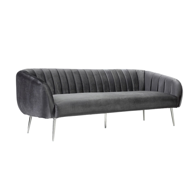 74-Zoll-Sofa, mit Kanalsteppung, gepolsterter Sitzfläche, grauem Samt, silberfarben