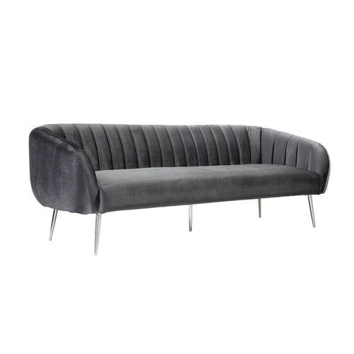 74-Zoll-Sofa, mit Kanalsteppung, gepolsterter Sitzfläche, grauem Samt, silberfarben