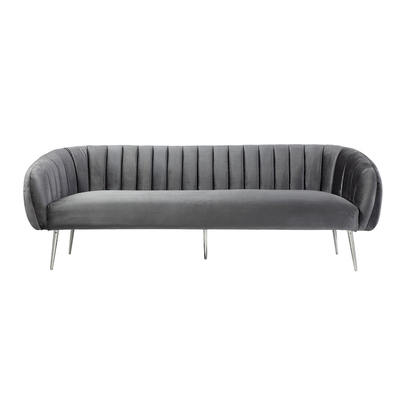 74-Zoll-Sofa, mit Kanalsteppung, gepolsterter Sitzfläche, grauem Samt, silberfarben