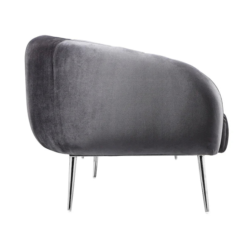74-Zoll-Sofa, mit Kanalsteppung, gepolsterter Sitzfläche, grauem Samt, silberfarben