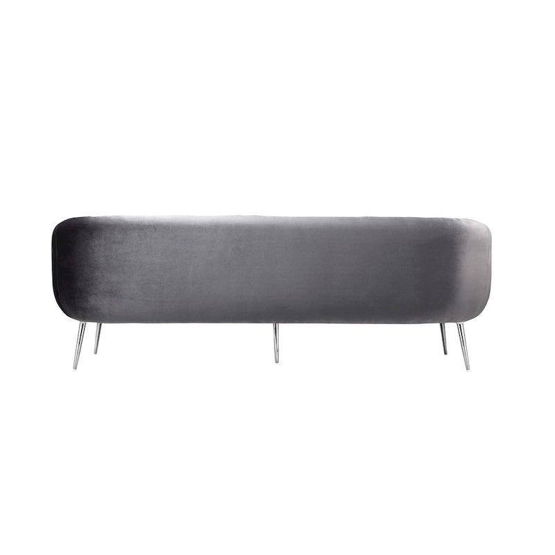 74-Zoll-Sofa, mit Kanalsteppung, gepolsterter Sitzfläche, grauem Samt, silberfarben