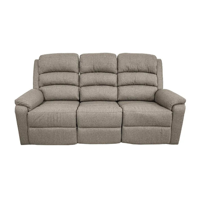 Fery 74 Inch Manual Recliner Sofa, 3 Seater, Brown Burlap Upholstery, Wood