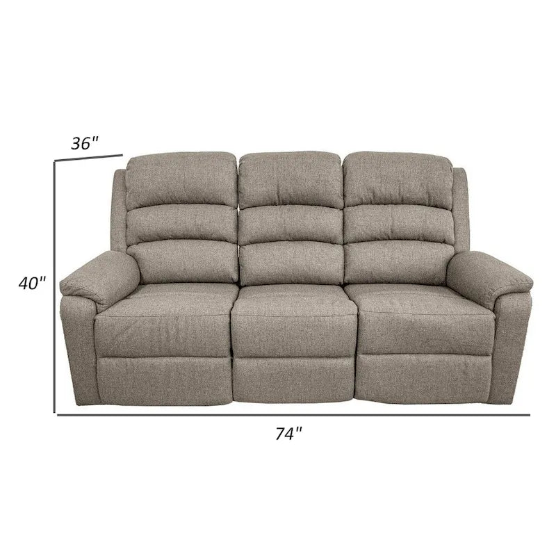 74-Zoll-Schlafsofa mit manuell verstellbarer Relaxfunktion, 3-Sitzer, Polsterung aus braunem Sackleinen, Holz