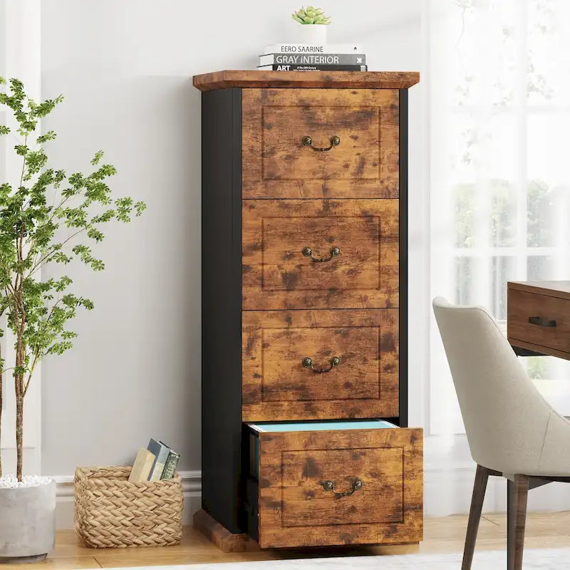Aktenschrank mit 4 Schubladen fürs Homeoffice, vertikaler Holz-Aktenschrank für A4-/Letter-Format