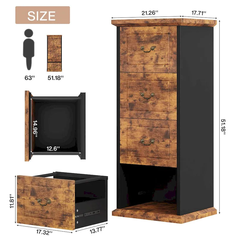 Aktenschrank mit 4 Schubladen fürs Homeoffice, vertikaler Holz-Aktenschrank für A4-/Letter-Format