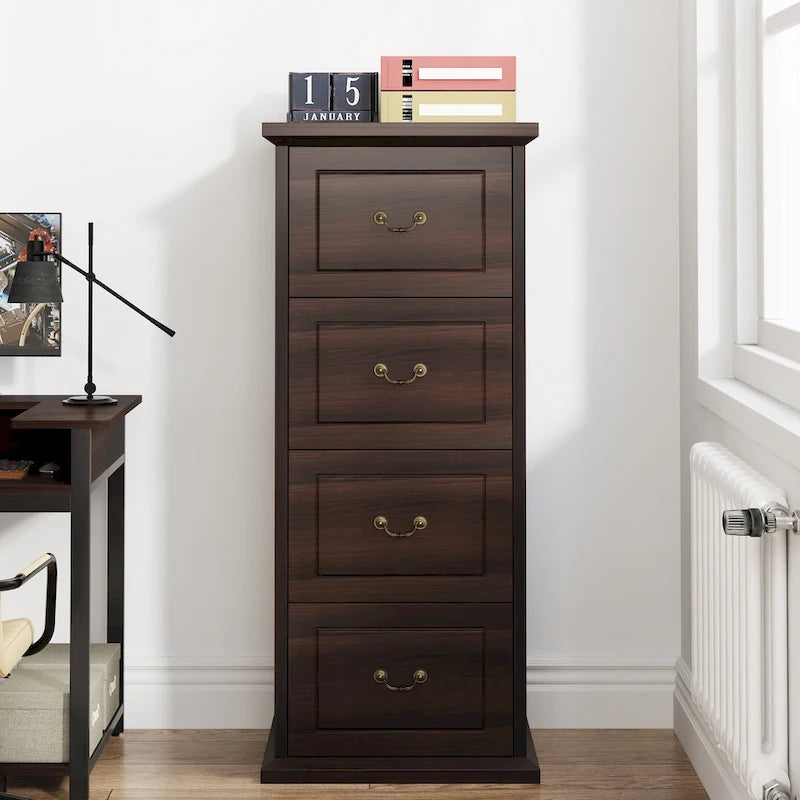 Aktenschrank mit 4 Schubladen fürs Homeoffice, vertikaler Holz-Aktenschrank für A4-/Letter-Format