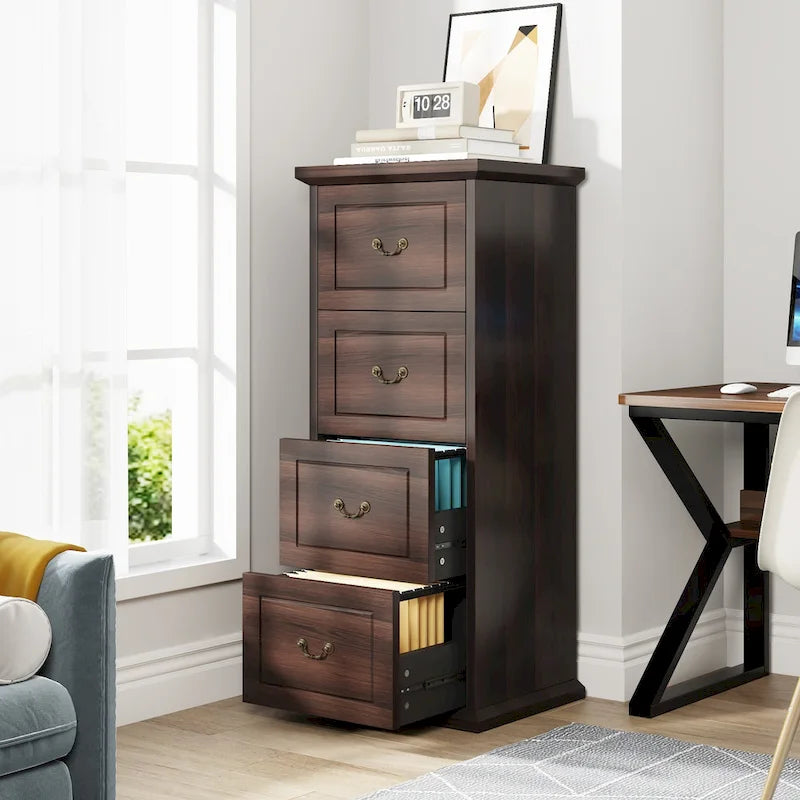 Aktenschrank mit 4 Schubladen fürs Homeoffice, vertikaler Holz-Aktenschrank für A4-/Letter-Format