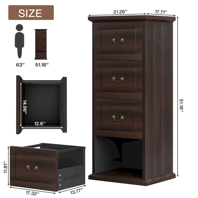 Aktenschrank mit 4 Schubladen fürs Homeoffice, vertikaler Holz-Aktenschrank für A4-/Letter-Format