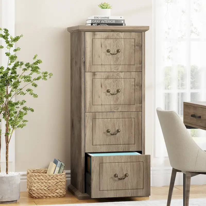Aktenschrank mit 4 Schubladen fürs Homeoffice, vertikaler Holz-Aktenschrank für A4-/Letter-Format