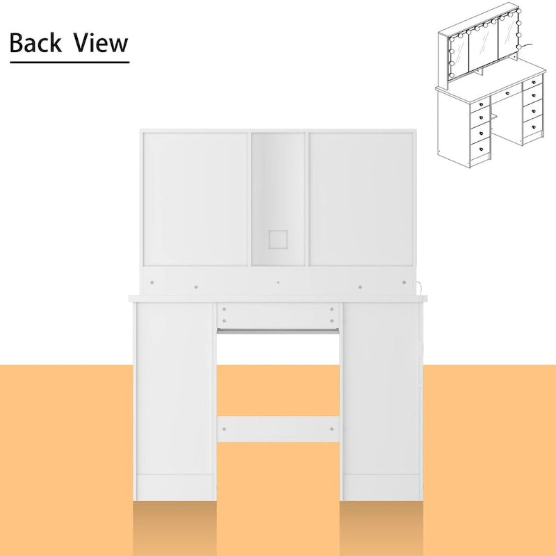 Schminktisch mit 3 Spiegeln, stilvoller Schminkorganizer mit 9 Schubladen