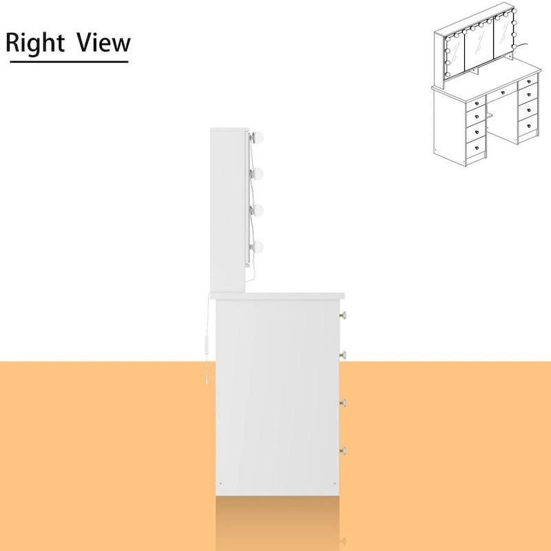 Schminktisch mit 3 Spiegeln, stilvoller Schminkorganizer mit 9 Schubladen