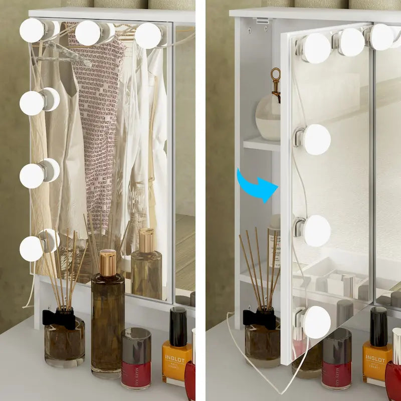 Schminktisch mit 3 Spiegeln, stilvoller Schminkorganizer mit 9 Schubladen