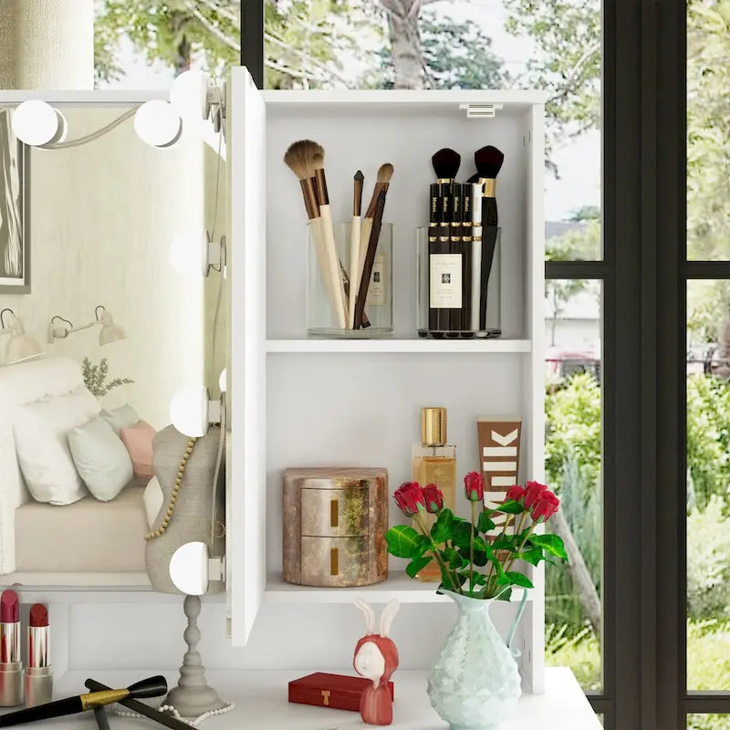 Schminktisch mit 3 Spiegeln, stilvoller Schminkorganizer mit 9 Schubladen