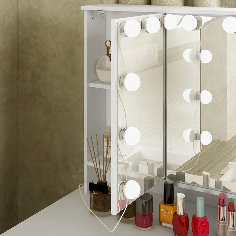 Schminktisch mit 3 Spiegeln, stilvoller Schminkorganizer mit 9 Schubladen