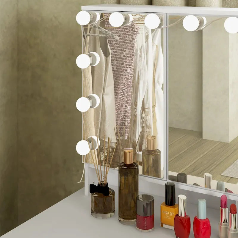 Schminktisch mit 3 Spiegeln, stilvoller Schminkorganizer mit 9 Schubladen