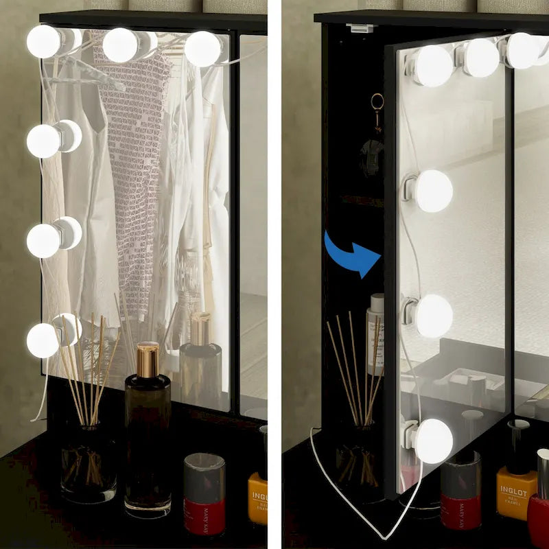 Schminktisch mit 3 Spiegeln, stilvoller Schminkorganizer mit 9 Schubladen