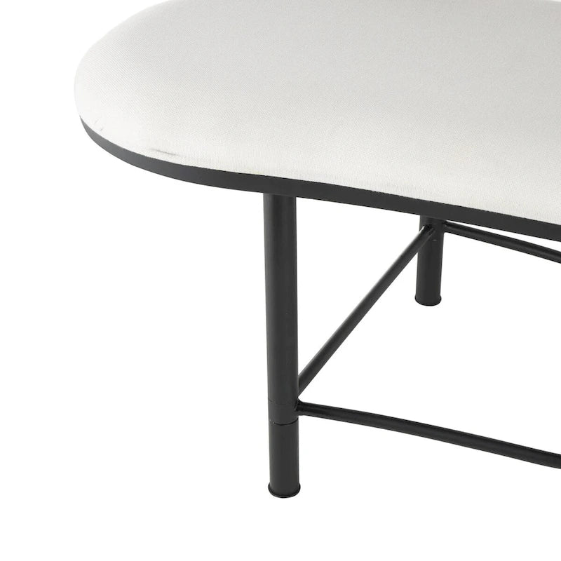Moderner, minimalistischer ovaler Polsterhocker – mit schwarzem Metallgestell und rückenlehne in Seiloptik (weiß)