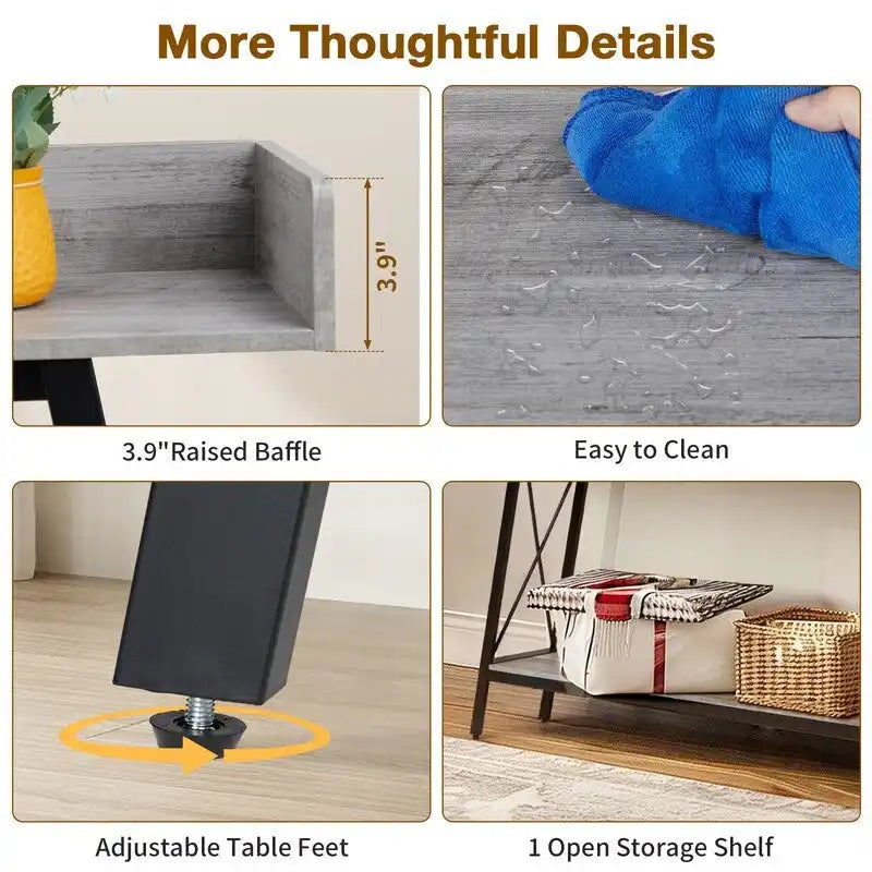 Konsolentisch, 70.9 inch, mit 2 Steckdosen und USB-Anschlüssen, Couchtisch im rustikalen Industrial-Stil fürs Wohnzimmer